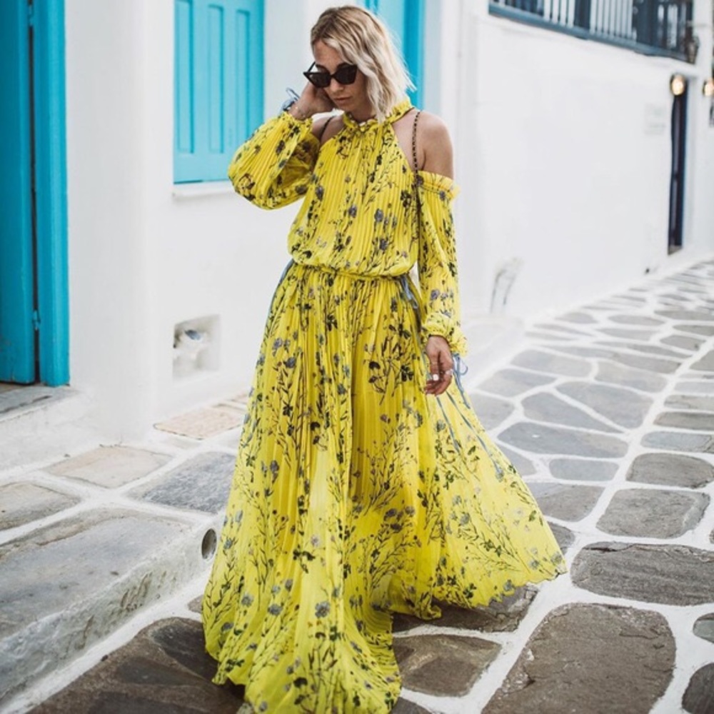 Self-Portrait Yellow Floral Cold Shoulder Dress